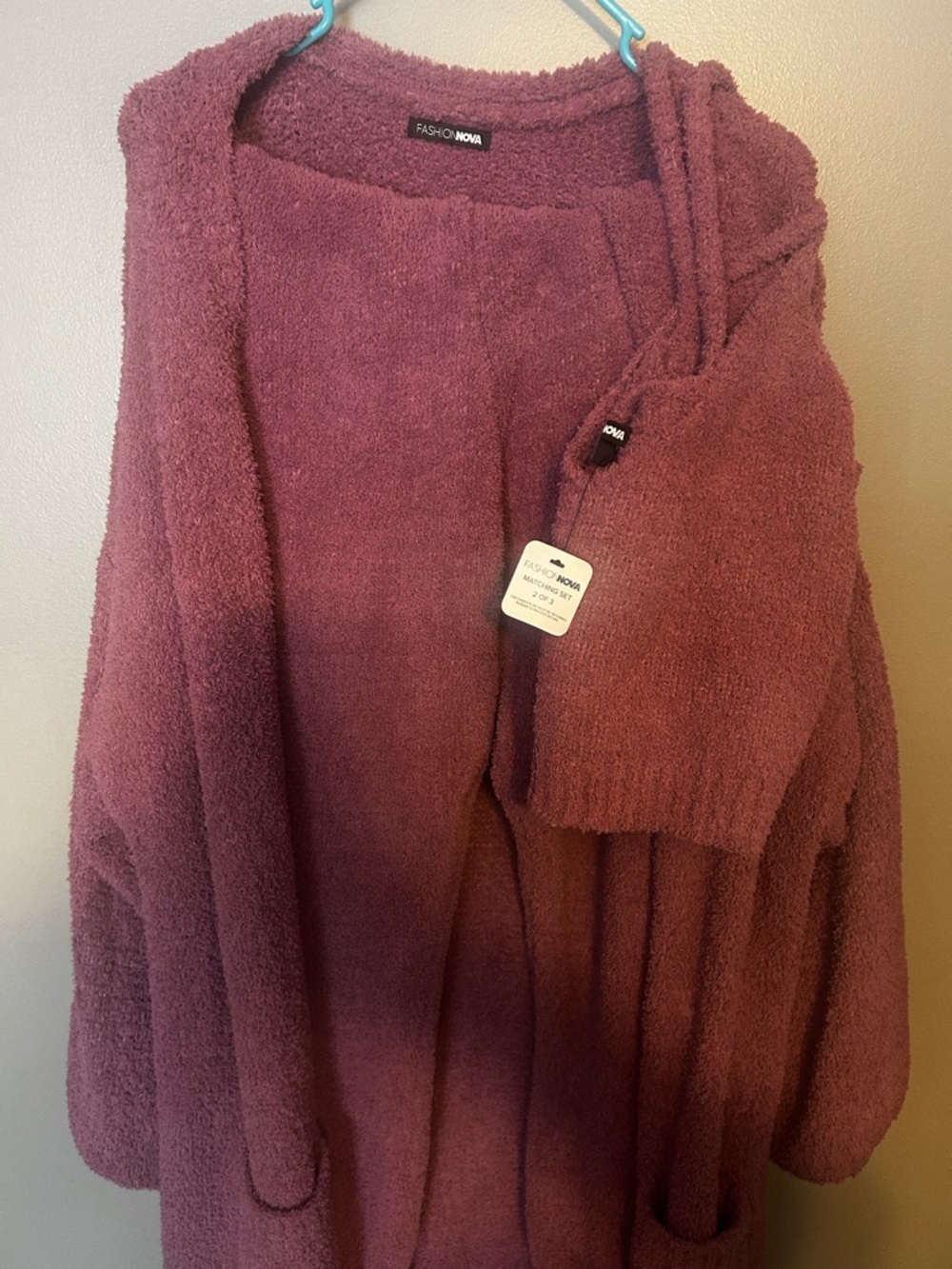 Fashion Nova Plush Hooded Cardigan in Mauve Rose